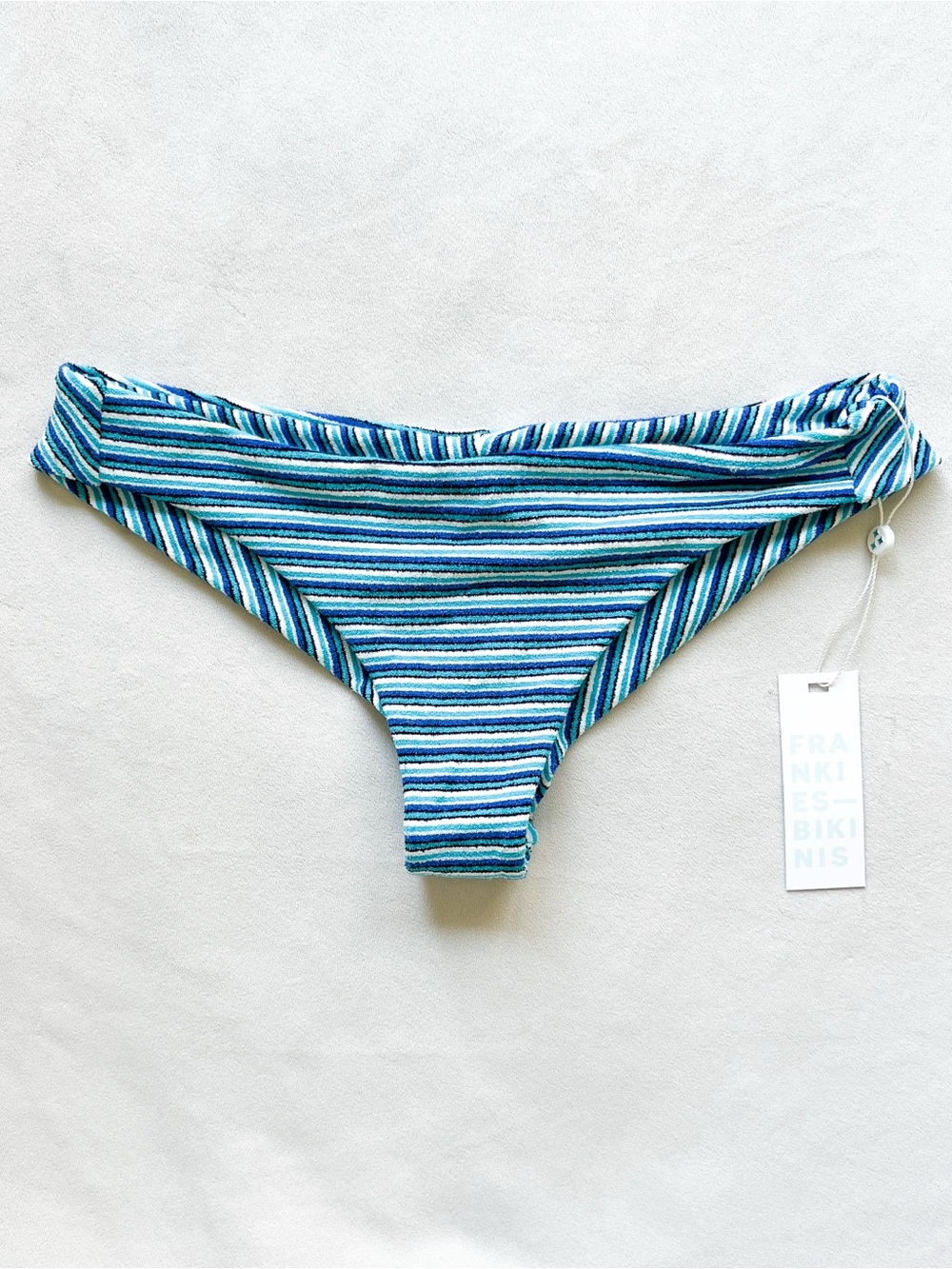 Frankie's Bikinis Teal and Navy Terry Striped Bikini Bottom - XS